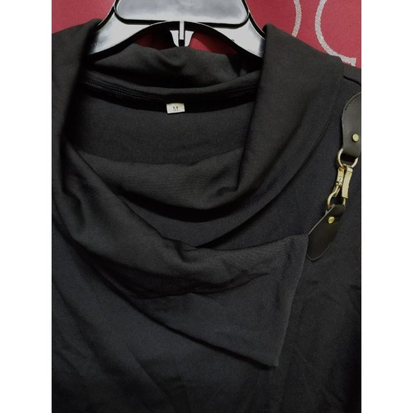 Leather Buckle Black Cowl Neck Top with long sleeves size Medium - Picture 2 of 6